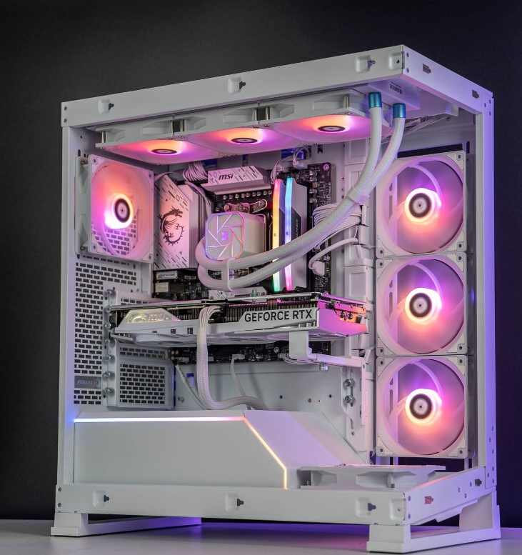 newly built RTX 4070 all-white Phanteks NV5 Case Ryzen 7 7800x3D,